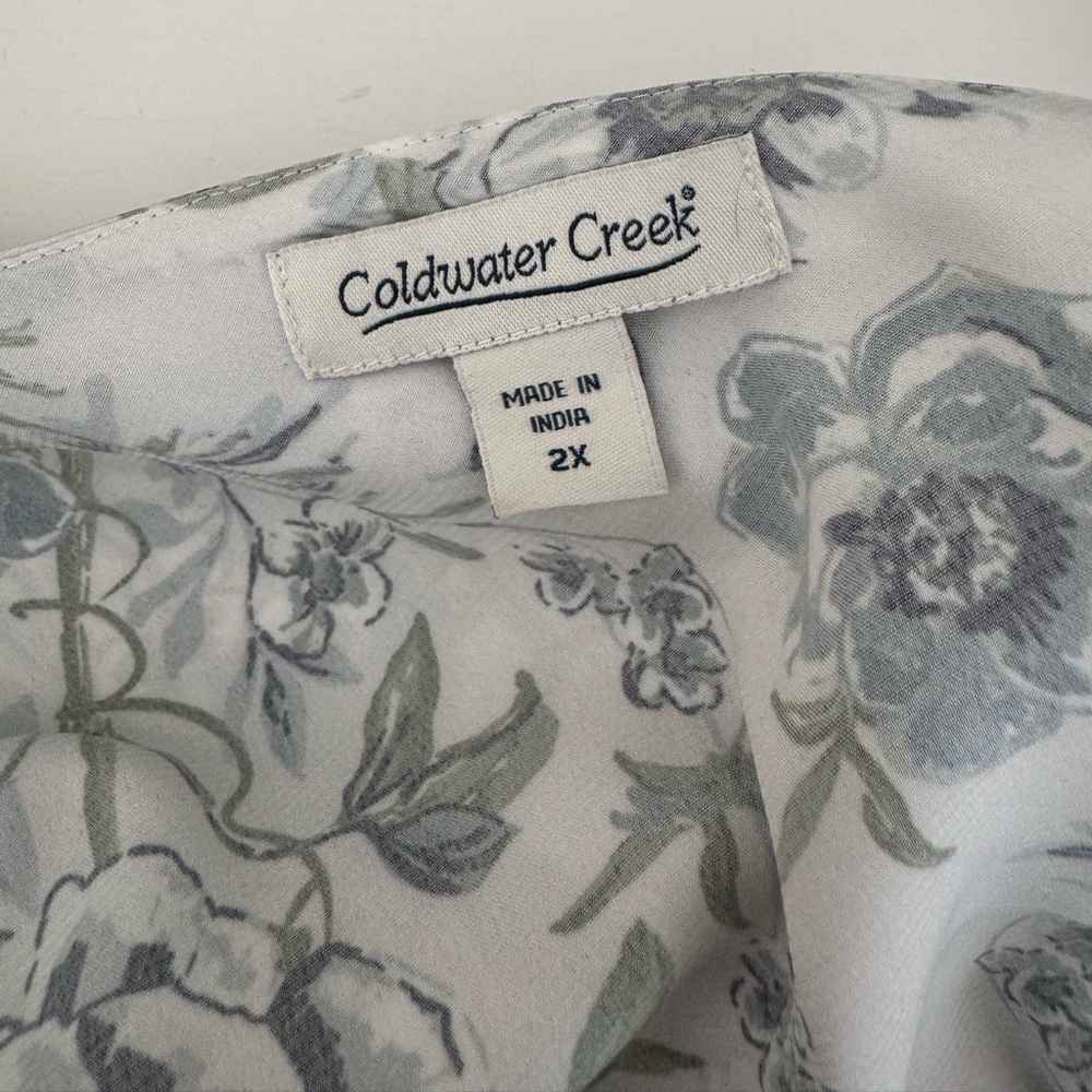 Coldwater Creek Sleeveless Blouse Floral 2X Gorgeous!!! Green and White - Picture 6 of 9